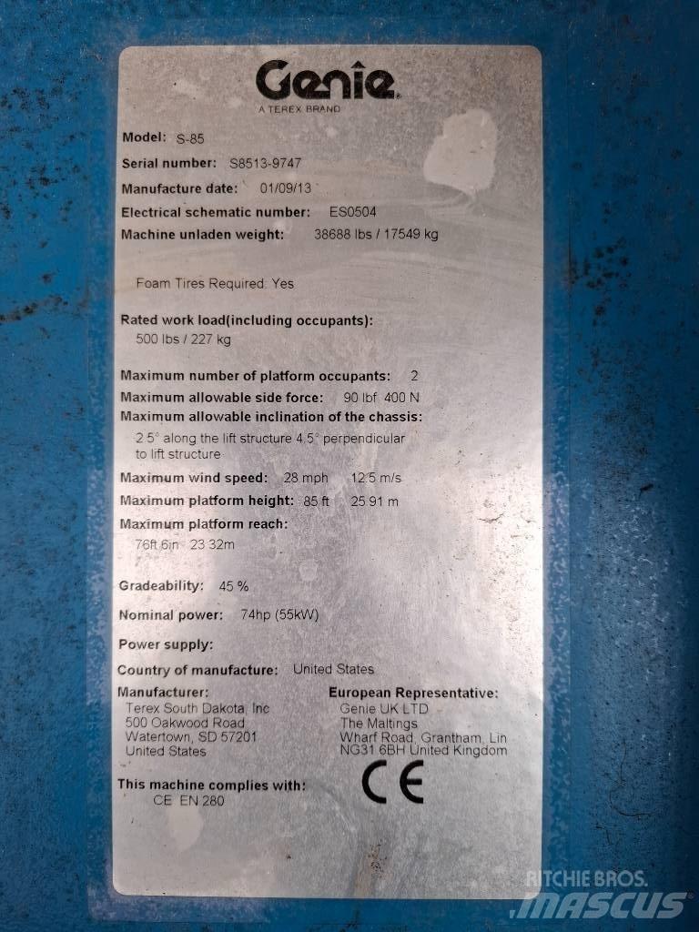 Genie S-85 Teleskopik personel platformları
