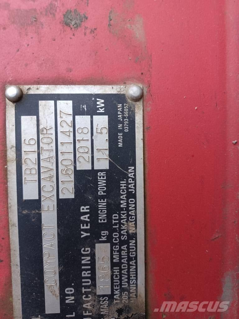 Takeuchi TB 216 Mini ekskavatörler, 7 tona dek