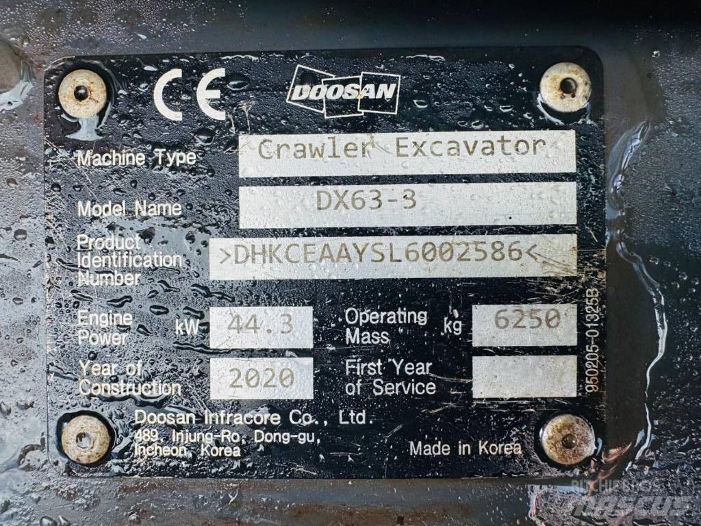 Doosan DX 63-3 Paletli ekskavatörler