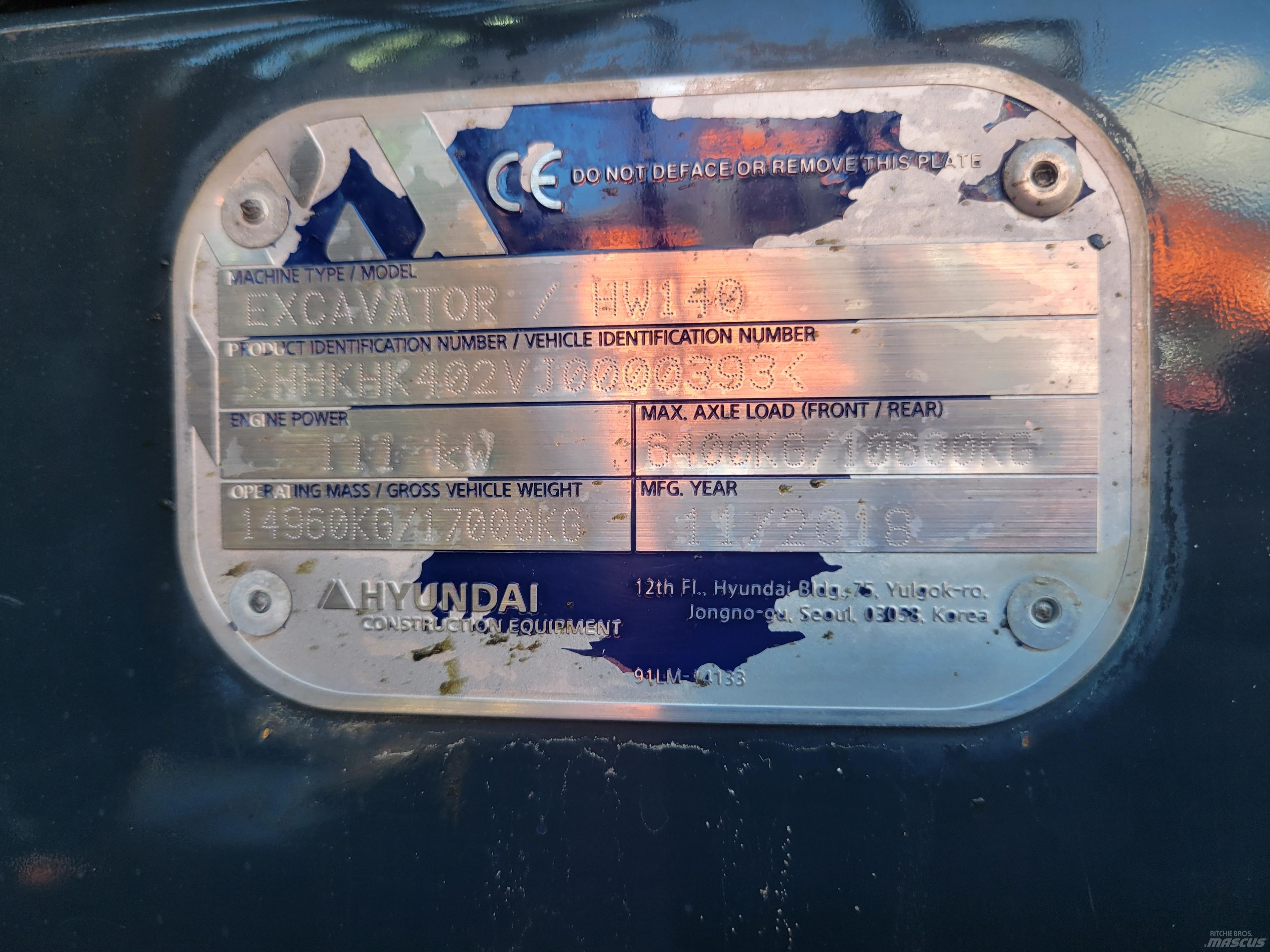 Hyundai HW140 Lastik tekerli ekskavatörler