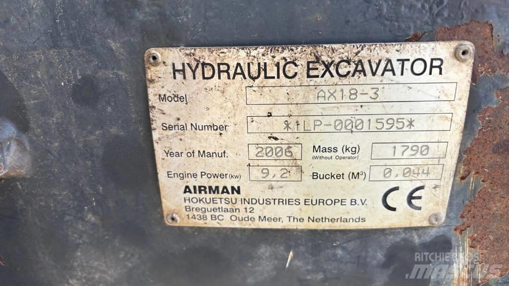 Airman AX 18-3 Mini ekskavatörler, 7 tona dek