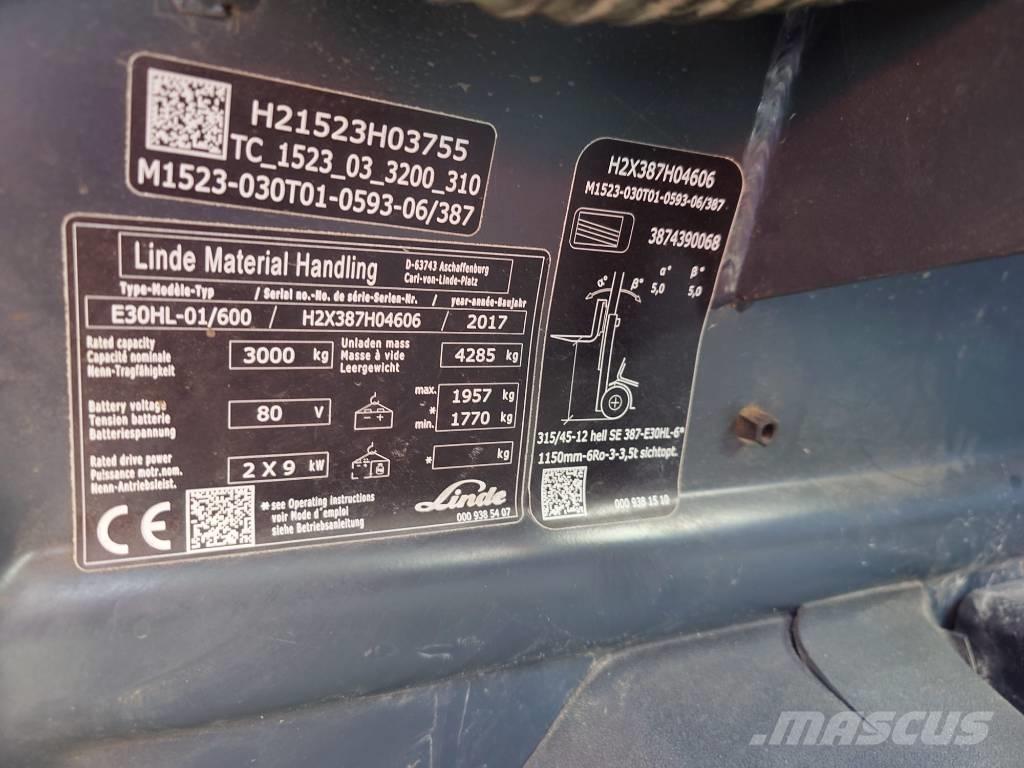 Linde E30/600HL/387 Elektrikli forkliftler