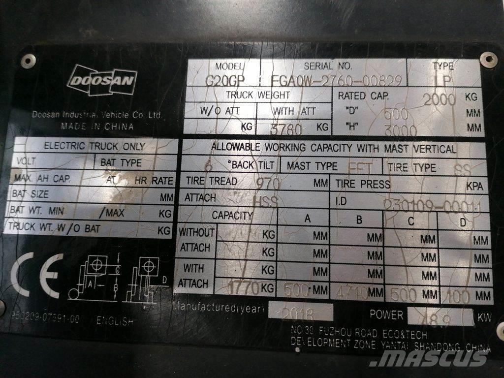 Doosan G20GP LPG'li forkliftler
