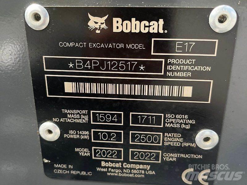 Bobcat E17 Mini ekskavatörler, 7 tona dek