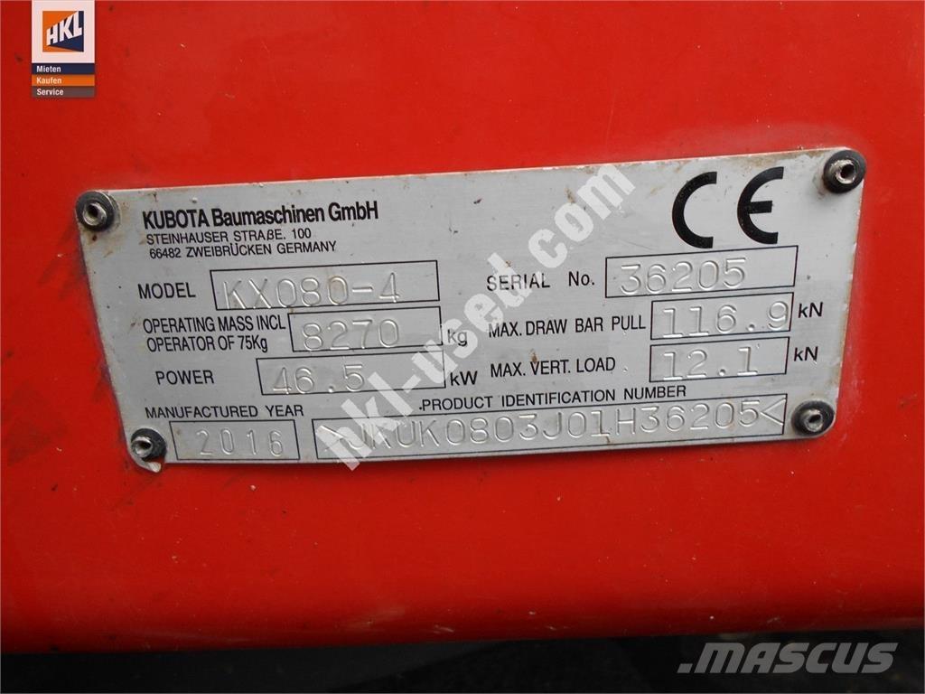 Kubota KX 080-4 Mini ekskavatörler, 7 tona dek