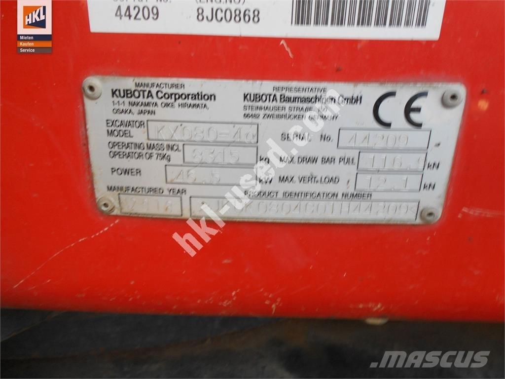 Kubota KX 080-4 Mini ekskavatörler, 7 tona dek