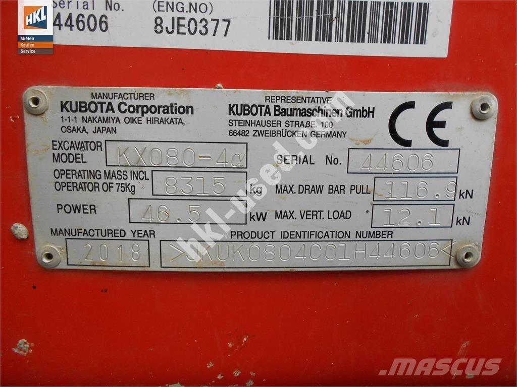 Kubota KX 080-4 Mini ekskavatörler, 7 tona dek