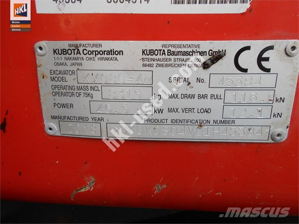Kubota KX 080-4 Mini ekskavatörler, 7 tona dek