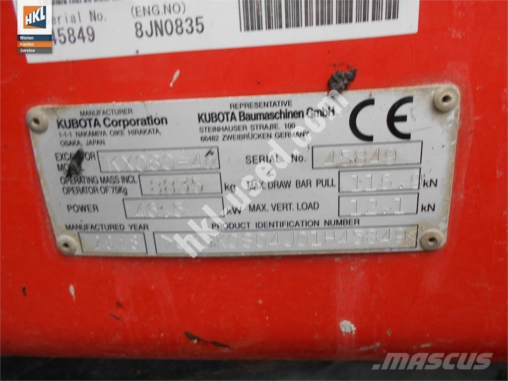 Kubota KX 080-4 Mini ekskavatörler, 7 tona dek