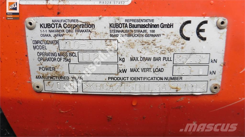 Kubota U 10-3 Mini ekskavatörler, 7 tona dek