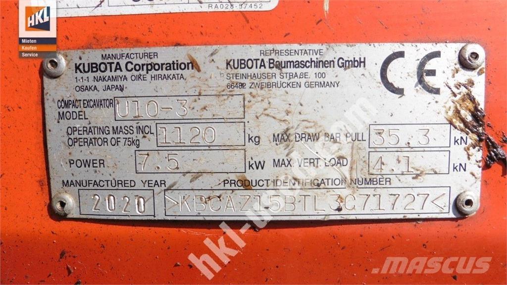Kubota U 10-3 Mini ekskavatörler, 7 tona dek