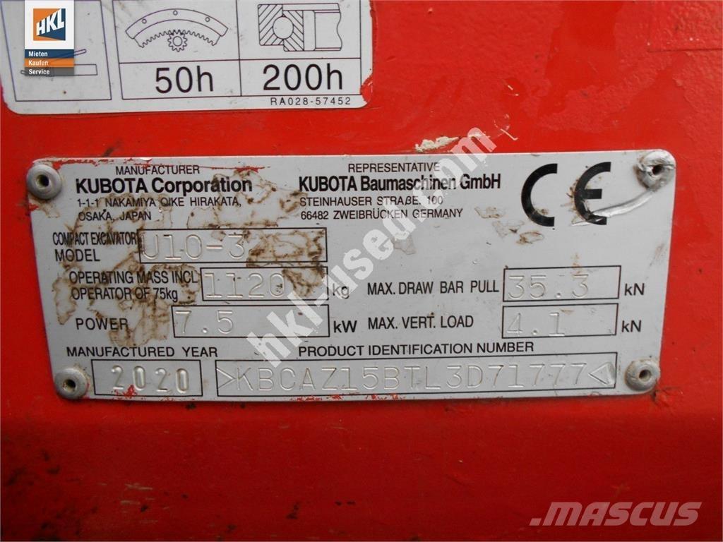 Kubota U 10-3 Mini ekskavatörler, 7 tona dek