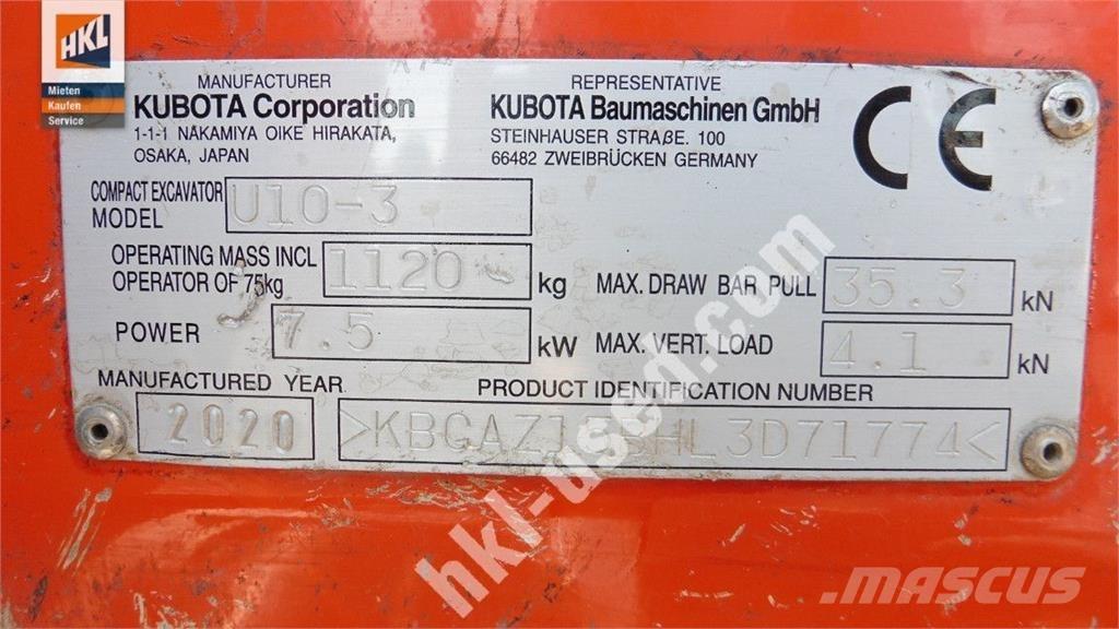 Kubota U 10-3 Mini ekskavatörler, 7 tona dek