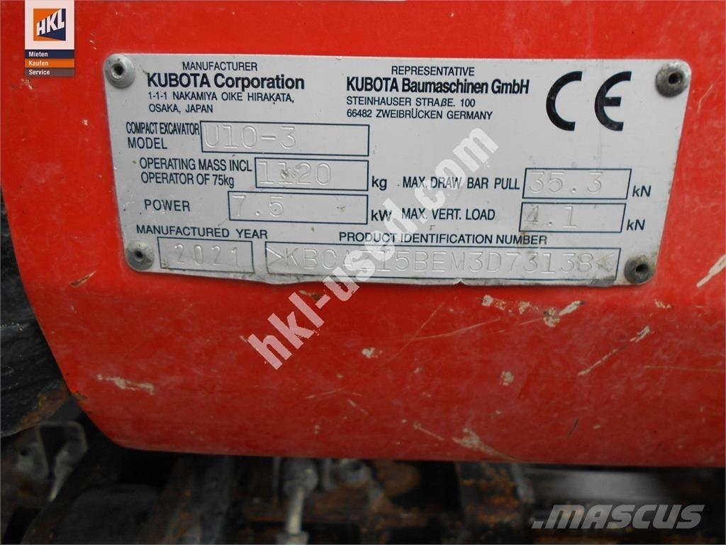 Kubota U 10-3 Mini ekskavatörler, 7 tona dek
