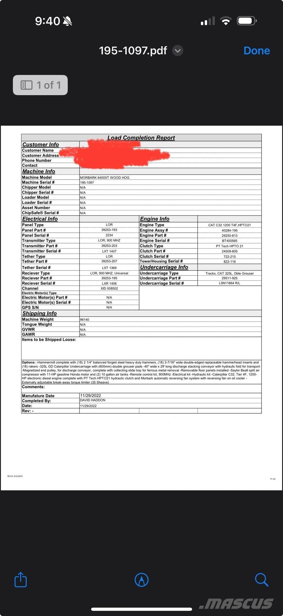 Morbark 6400XT Diger parçalar