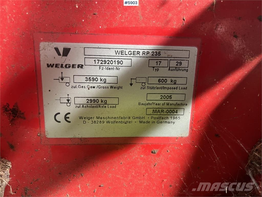 Welger RP 235 Diger hasat ve söküm makinaları