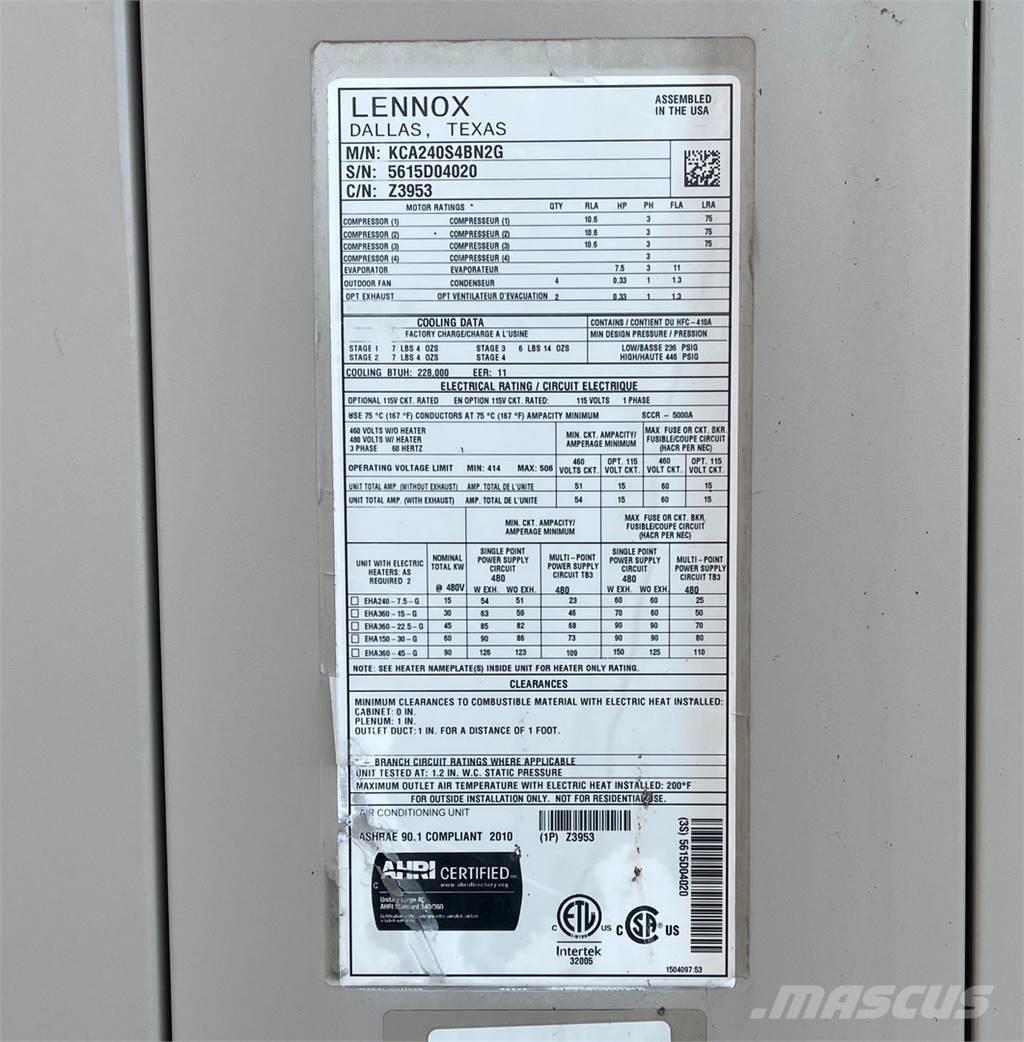  LENNOX KCA240S4BN2G Isıtma ve çözme ekipmanı