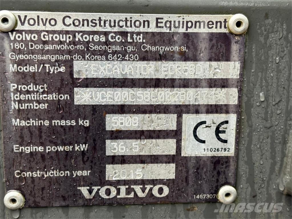 Volvo ECR 58 D Mini ekskavatörler, 7 tona dek