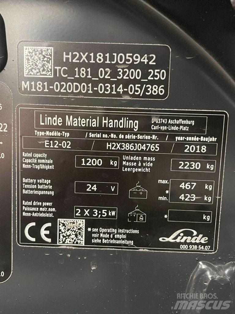 Linde E12-02-386 Elektrikli forkliftler