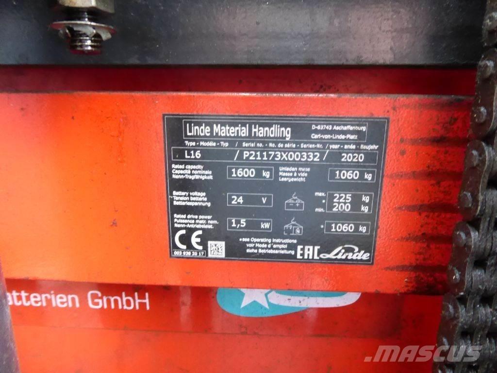 Linde L16 Yaya kumandali istif makinasi