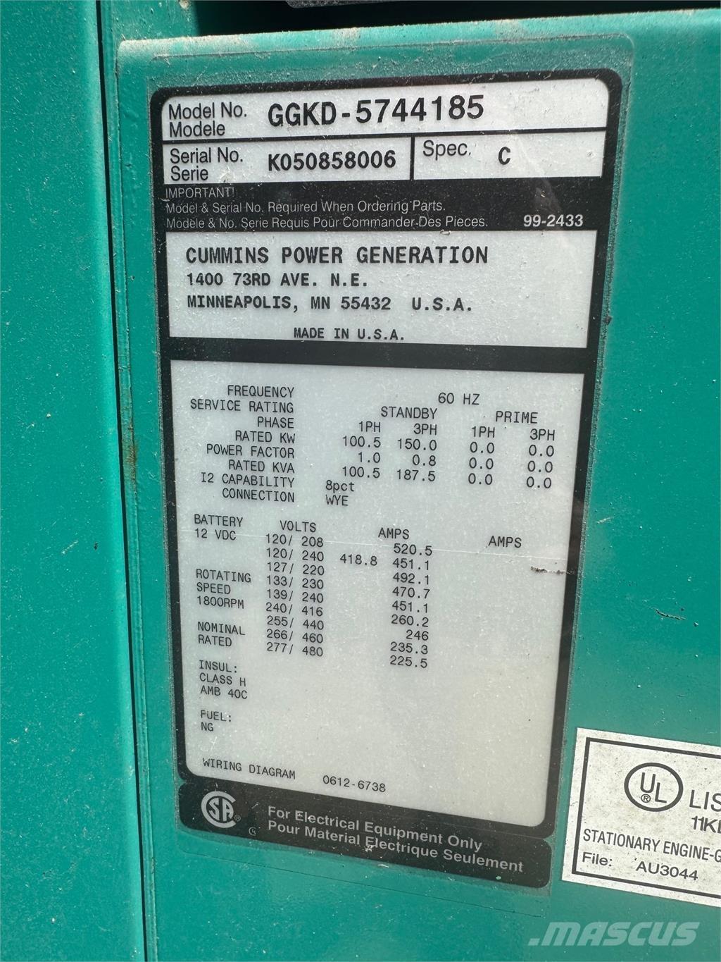 Cummins 150kW Gaz Jeneratörleri