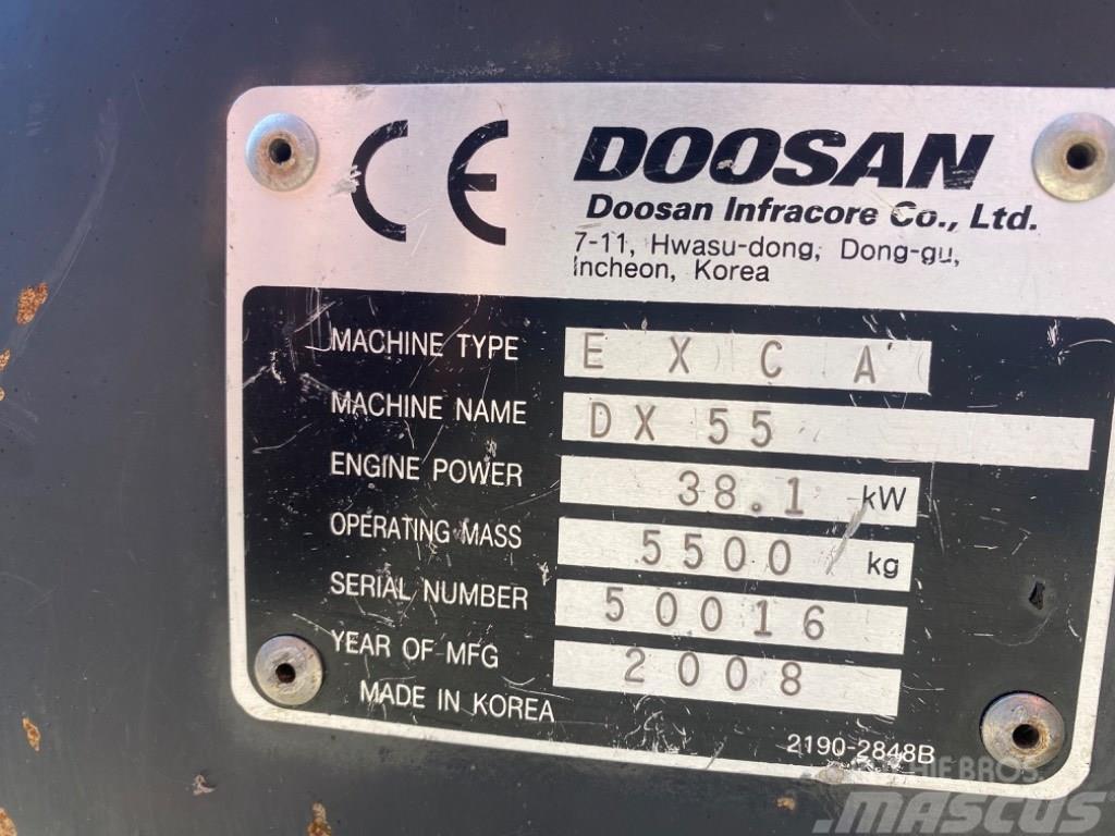 Doosan DX 55 Mini ekskavatörler, 7 tona dek