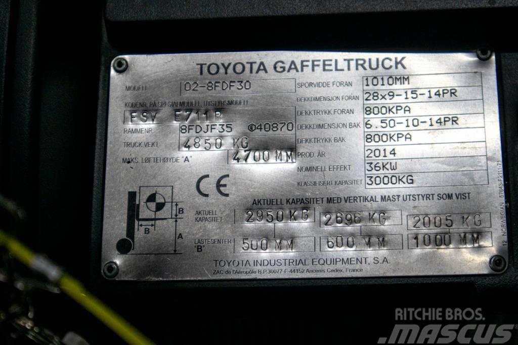 Toyota 02-8FDF30,dieselmotviktstruck med 4700 mm lyfthöjd Dizel forkliftler