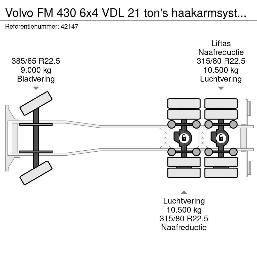 Volvo FM 430 6x4 VDL 21 ton's haakarmsysteem + Hefbare a Vinçli kamyonlar