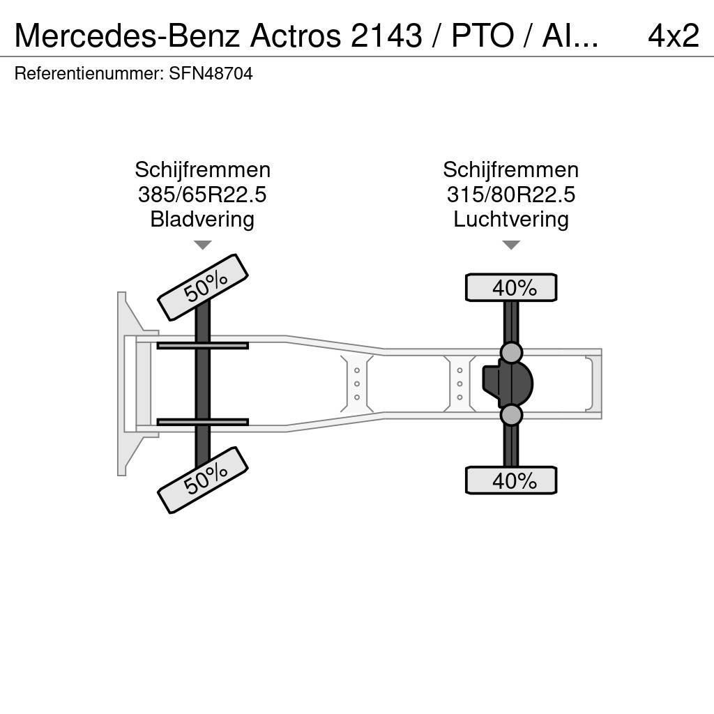 Mercedes-Benz Actros 2143 / PTO / AIRCO/ 10 ton vooras Çekiciler