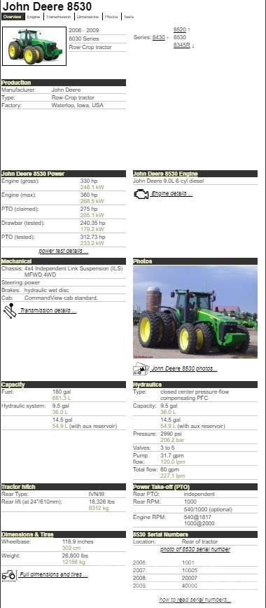 John Deere 8530 Traktörler