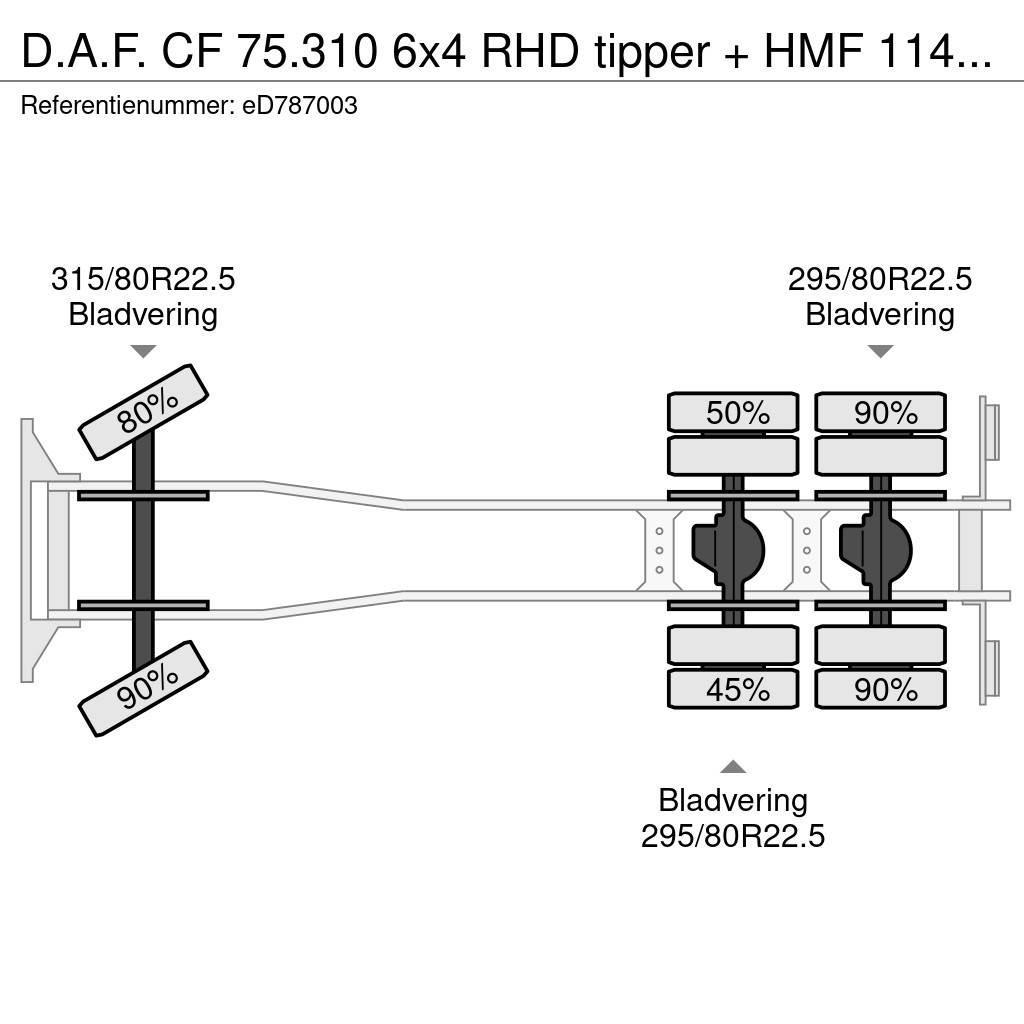 DAF CF 75.310 6x4 RHD tipper + HMF 1144 K-1 + grapple Yol-Arazi Tipi Vinçler (AT)