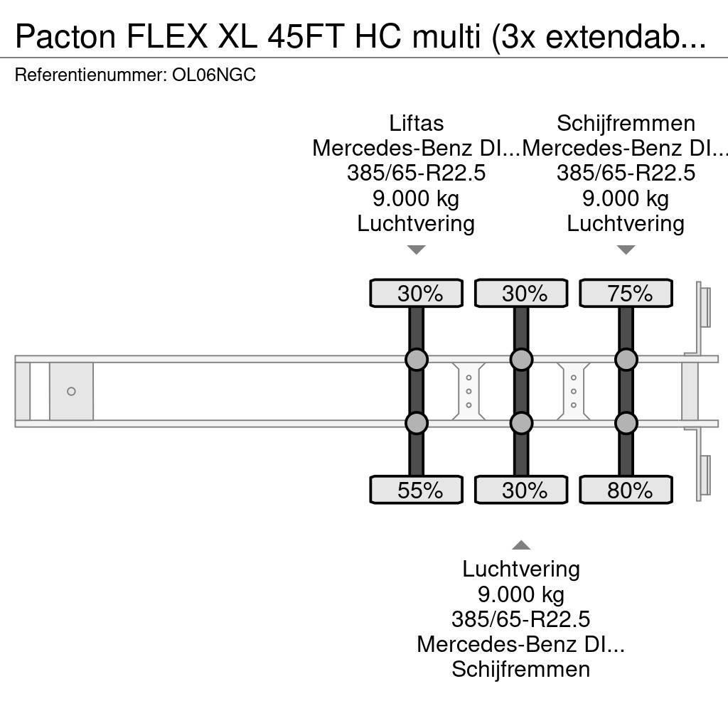Pacton FLEX XL 45FT HC multi (3x extendable), liftaxle, M Konteyner yari çekiciler