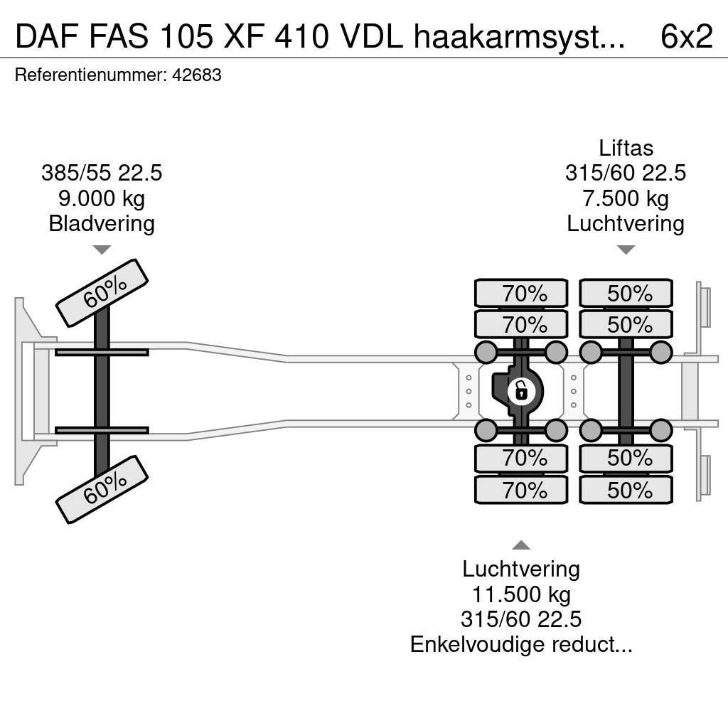 DAF FAS 105 XF 410 VDL haakarmsysteem Vinçli kamyonlar