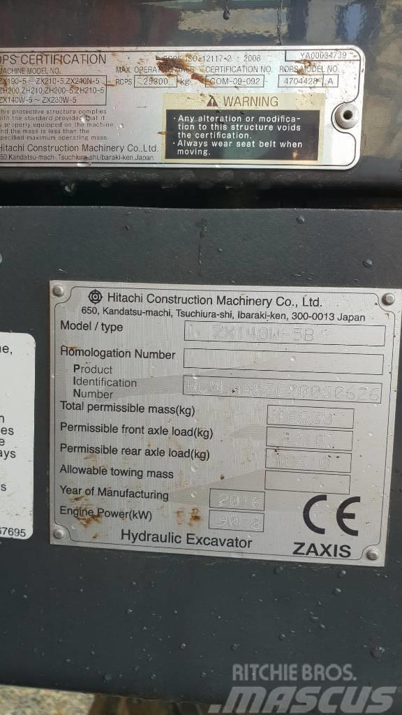 Hitachi ZX140W Lastik tekerli ekskavatörler