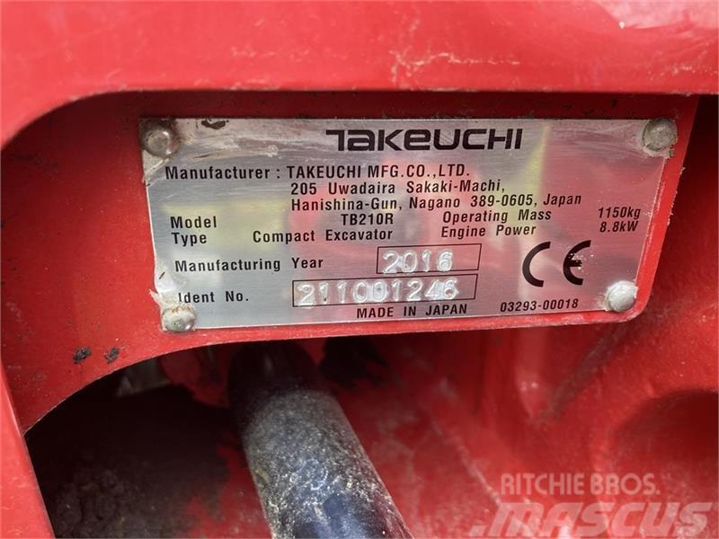 Takeuchi TB210R RF tilt fæste S30-150 og 3 skovle Mini ekskavatörler, 7 tona dek