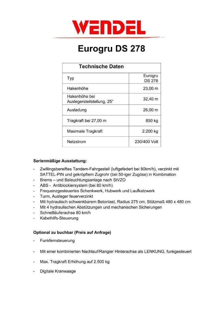 Eurogru DS 278 - Schnellbaukran Kendini kuran kule vinçler