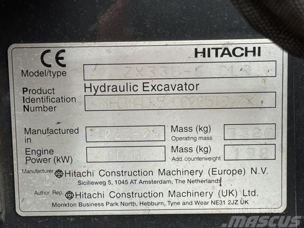 Hitachi ZX 33 U-6 Mini ekskavatörler, 7 tona dek