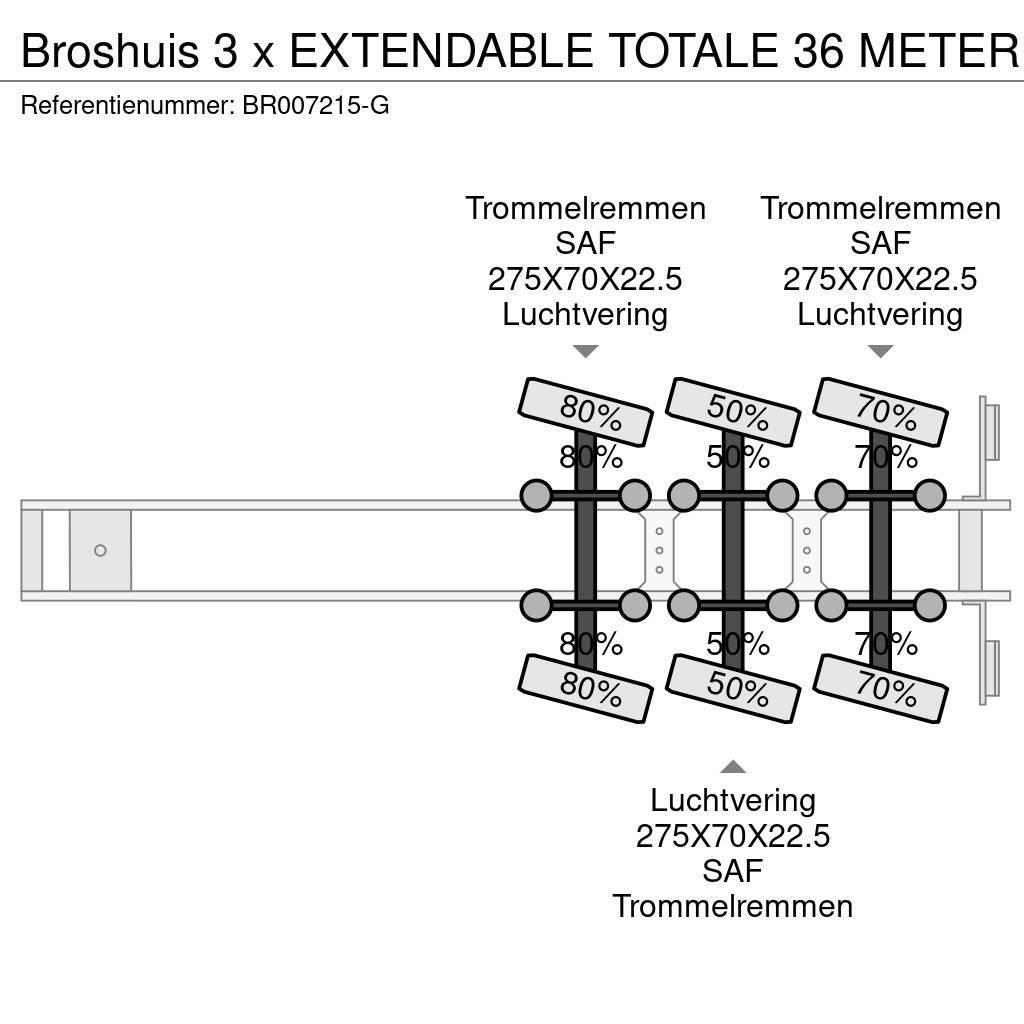 Broshuis 3 x EXTENDABLE TOTALE 36 METER Flatbed çekiciler