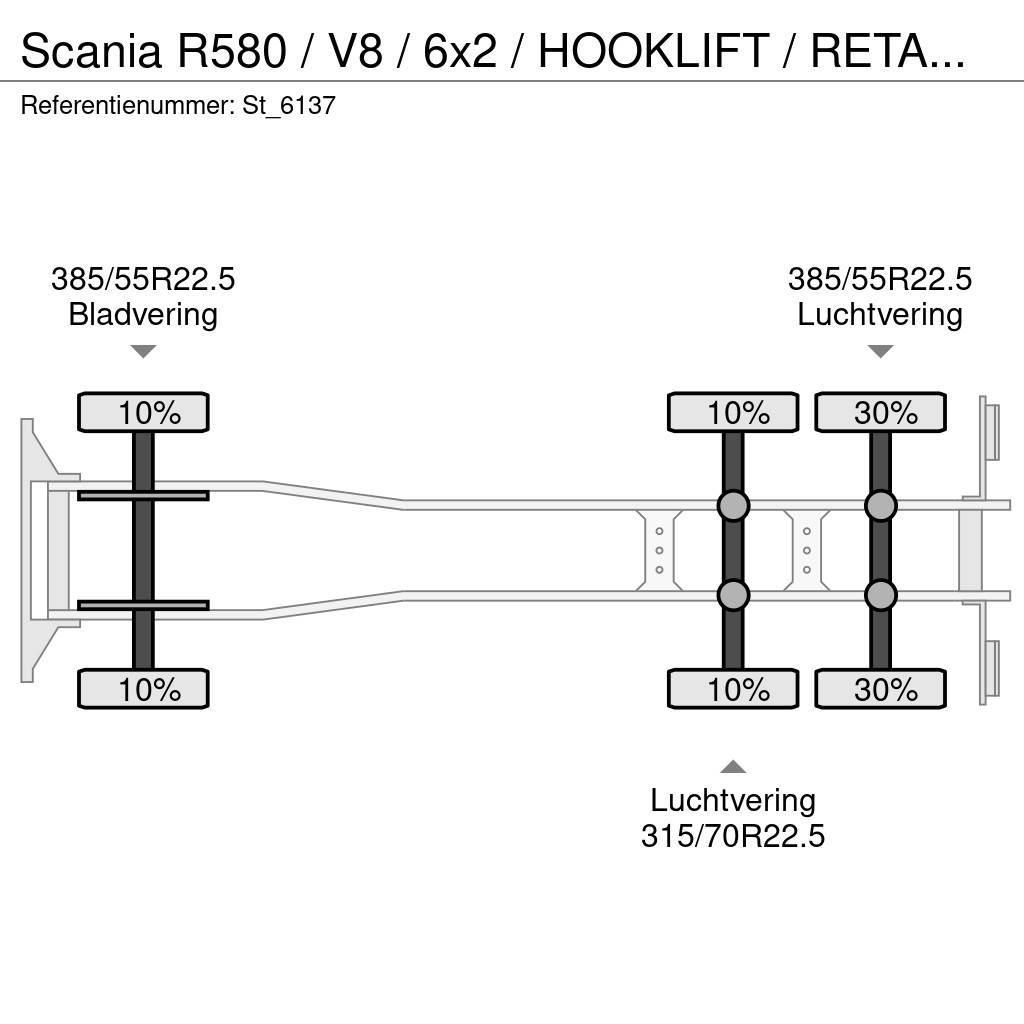Scania R580 / V8 / 6x2 / HOOKLIFT / RETARDER / LIFT-STEER Vinçli kamyonlar