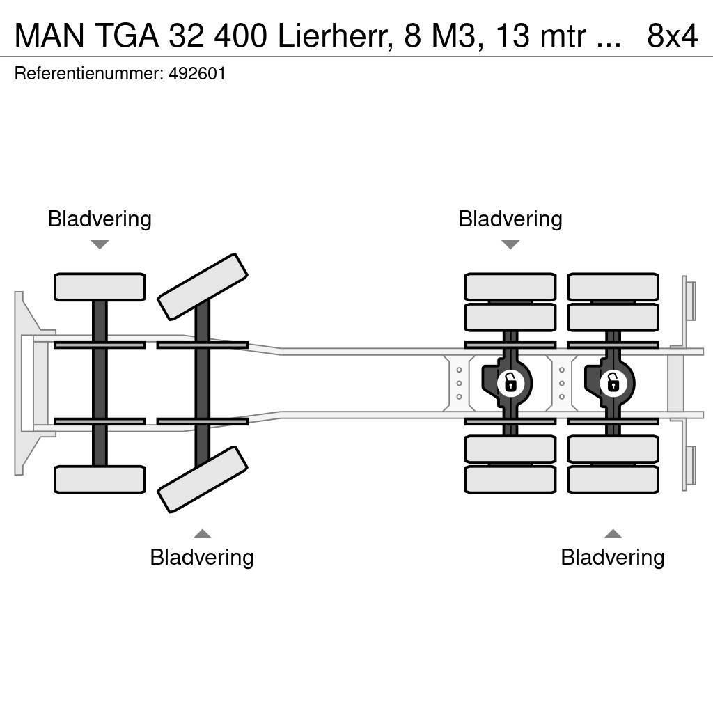 MAN TGA 32 400 Lierherr, 8 M3, 13 mtr belt, Remote Transmikserler