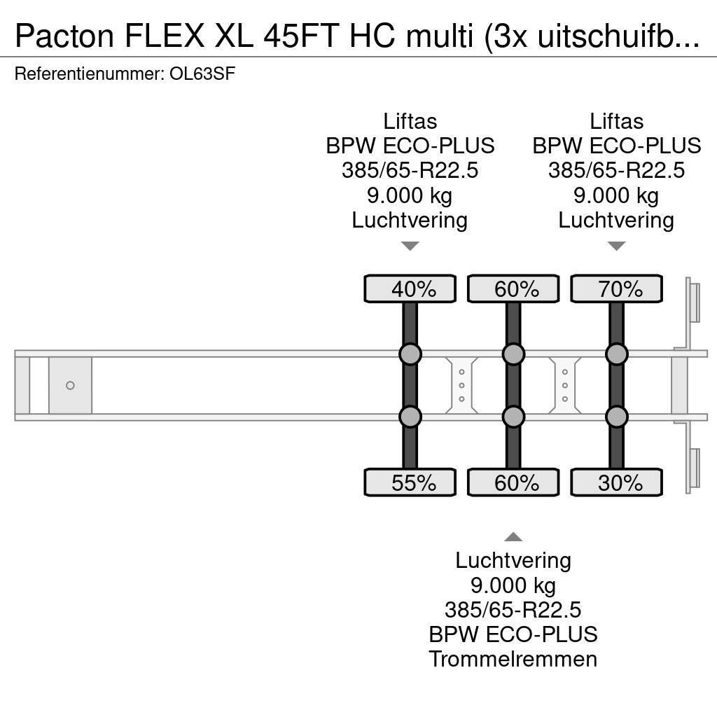 Pacton FLEX XL 45FT HC multi (3x uitschuifbaar), 2x lifta Konteyner yari çekiciler