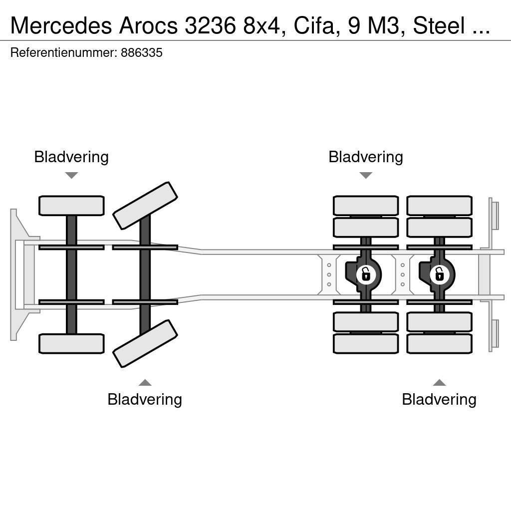 Mercedes-Benz Arocs 3236 8x4, Cifa, 9 M3, Steel Suspension Transmikserler