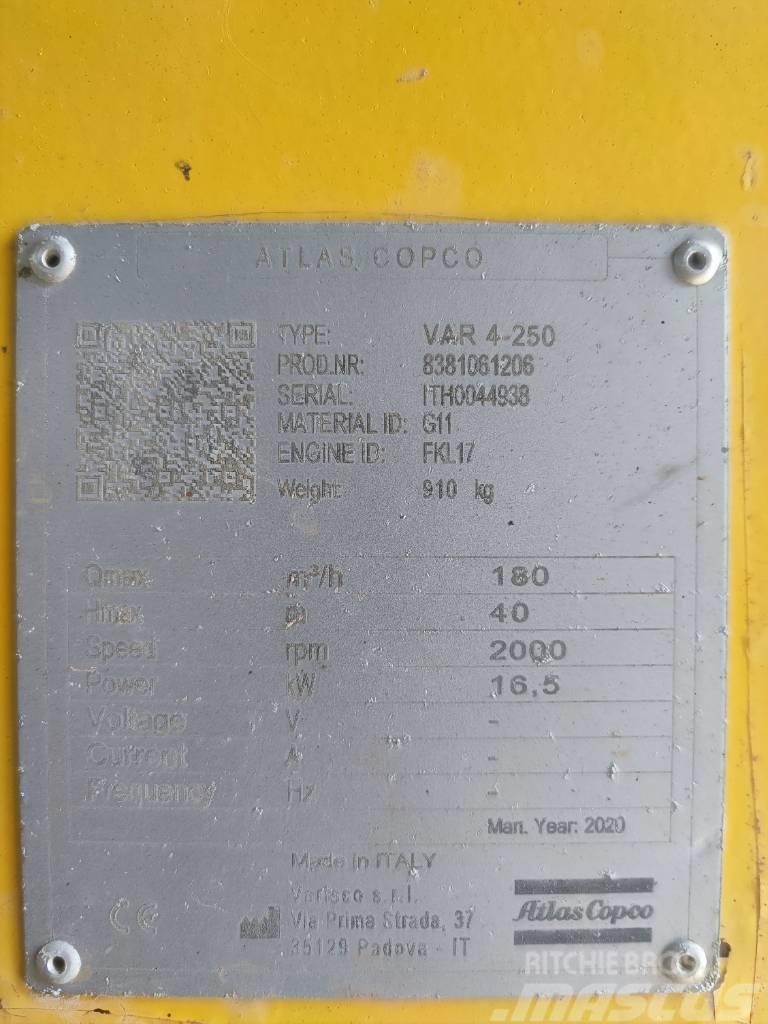 Atlas Copco VAR 4-250 FKL 17 G11 TRAILER Su pompalari