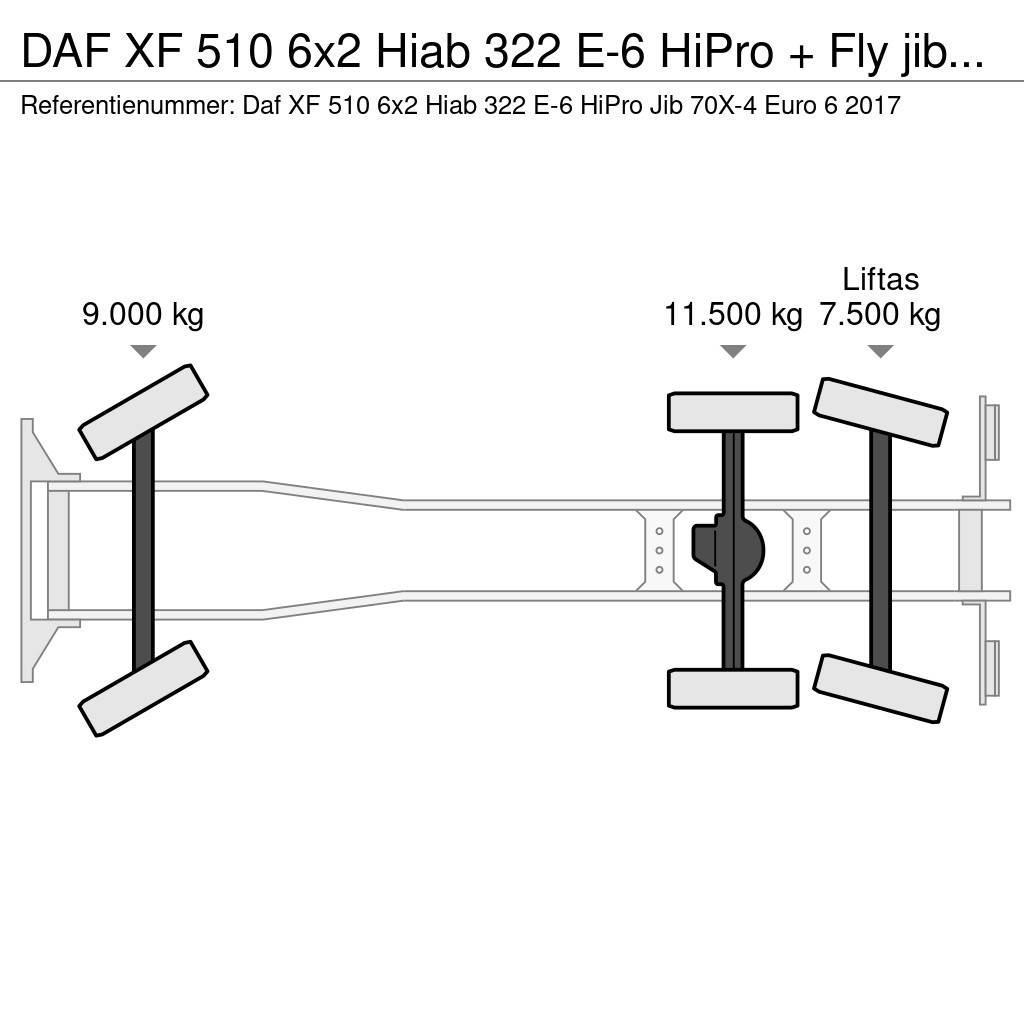 DAF XF 510 6x2 Hiab 322 E-6 HiPro + Fly jib Euro 6 Yol-Arazi Tipi Vinçler (AT)