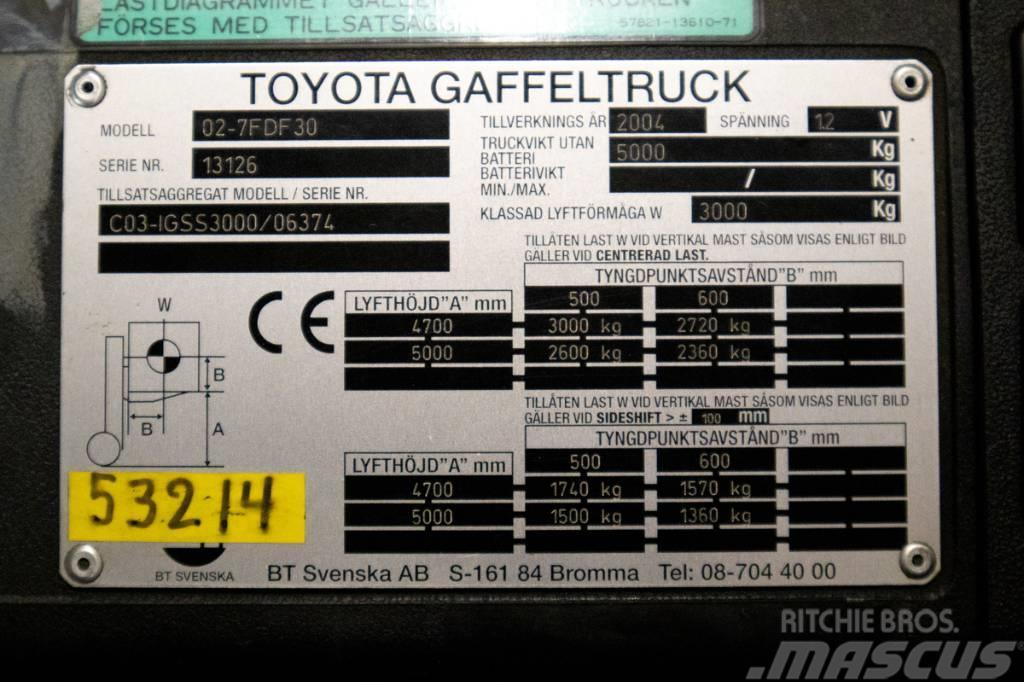 Toyota 7FDF30, 3-tons dieselmotviktstruck med 5m lyftöjd Dizel forkliftler