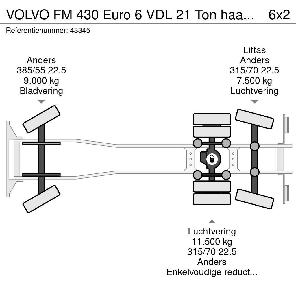 Volvo FM 430 Euro 6 VDL 21 Ton haakarmsysteem Römorklar, konteyner