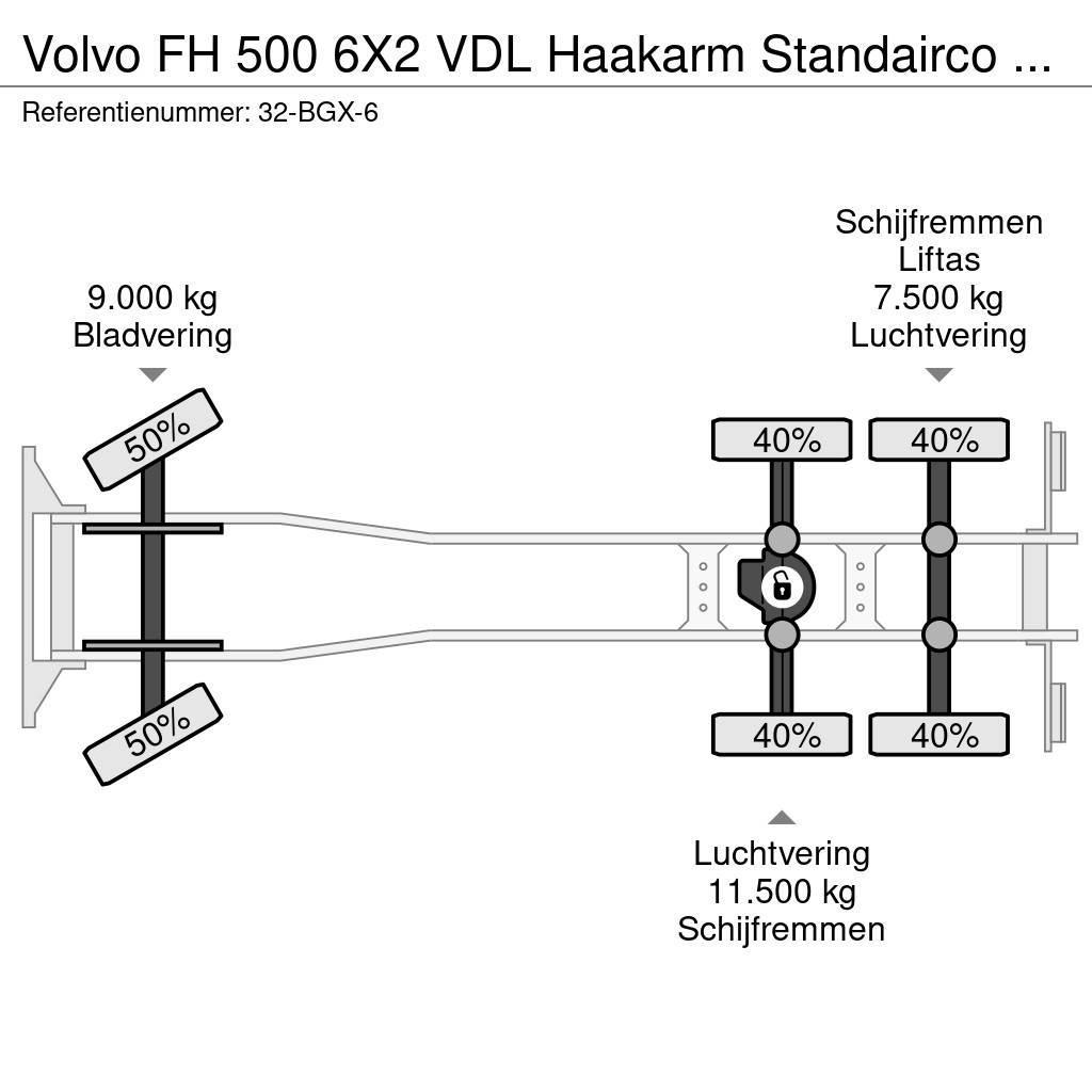 Volvo FH 500 6X2 VDL Haakarm Standairco 9T Vooras NL Tru Vinçli kamyonlar
