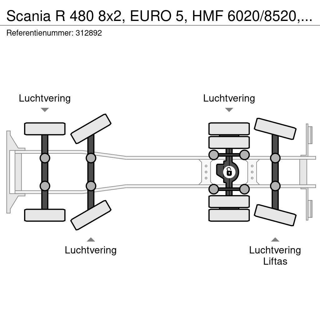 Scania R 480 8x2, EURO 5, HMF 6020/8520, Remote, Standair Flatbed kamyonlar