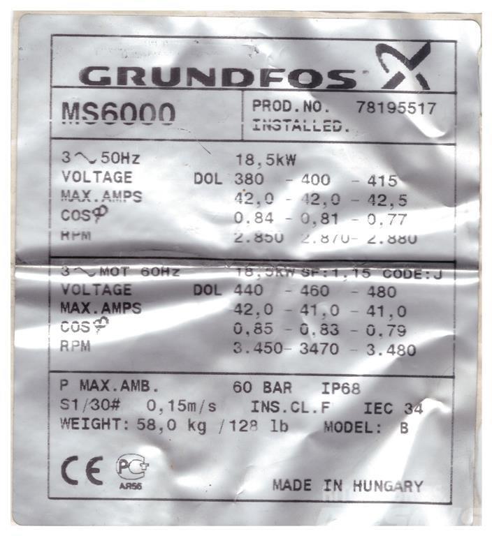 Grundfos SP60/11 - 25 HK Diger parçalar