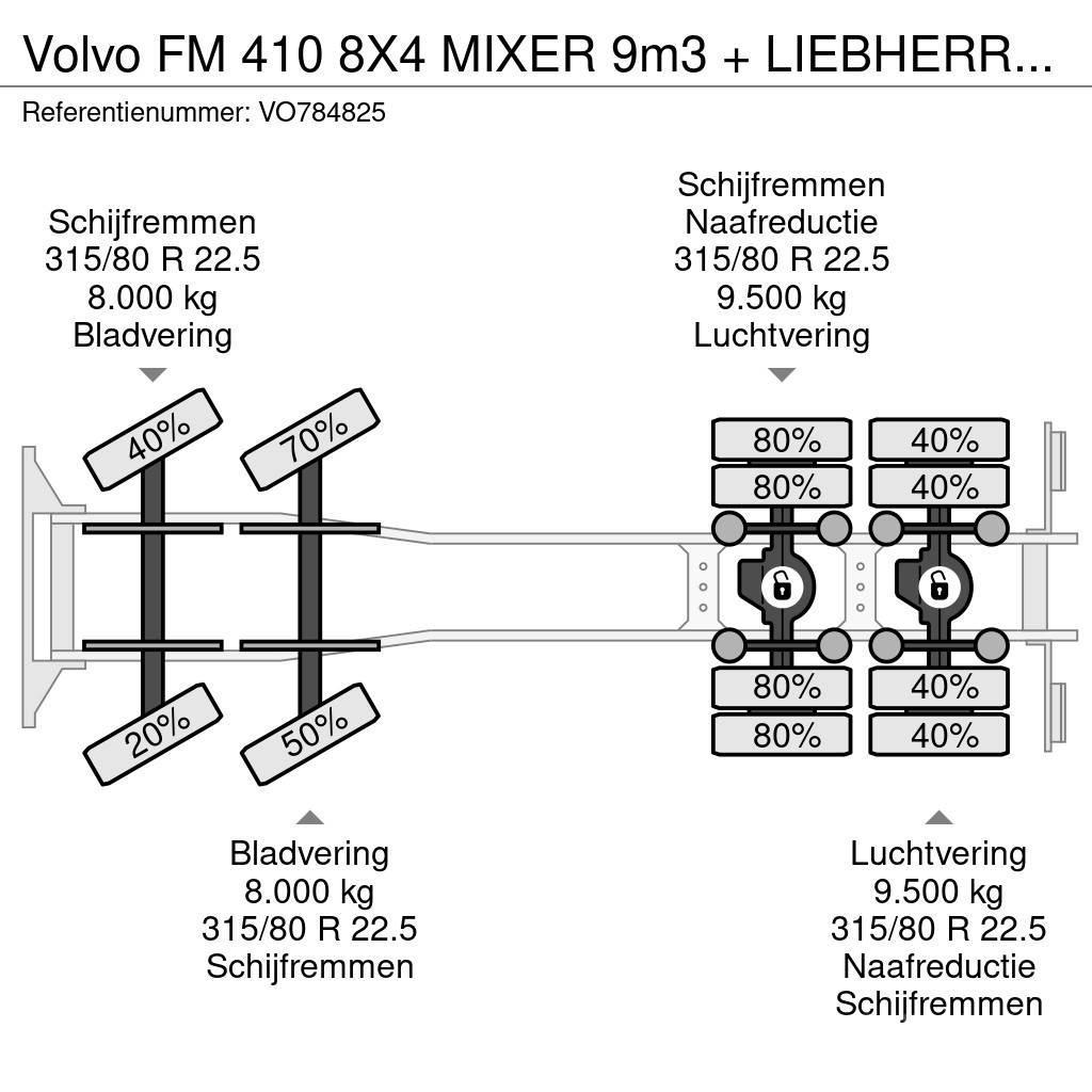 Volvo FM 410 8X4 MIXER 9m3 + LIEBHERR CONVEYOR BELT Transmikserler